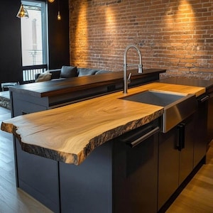 Live Edge Wood Kitchen Island Bar – Custom Rustic Slab Countertop, Handmade Wooden Bar Top, Kitchen Decor Island, Solid Wood Counter