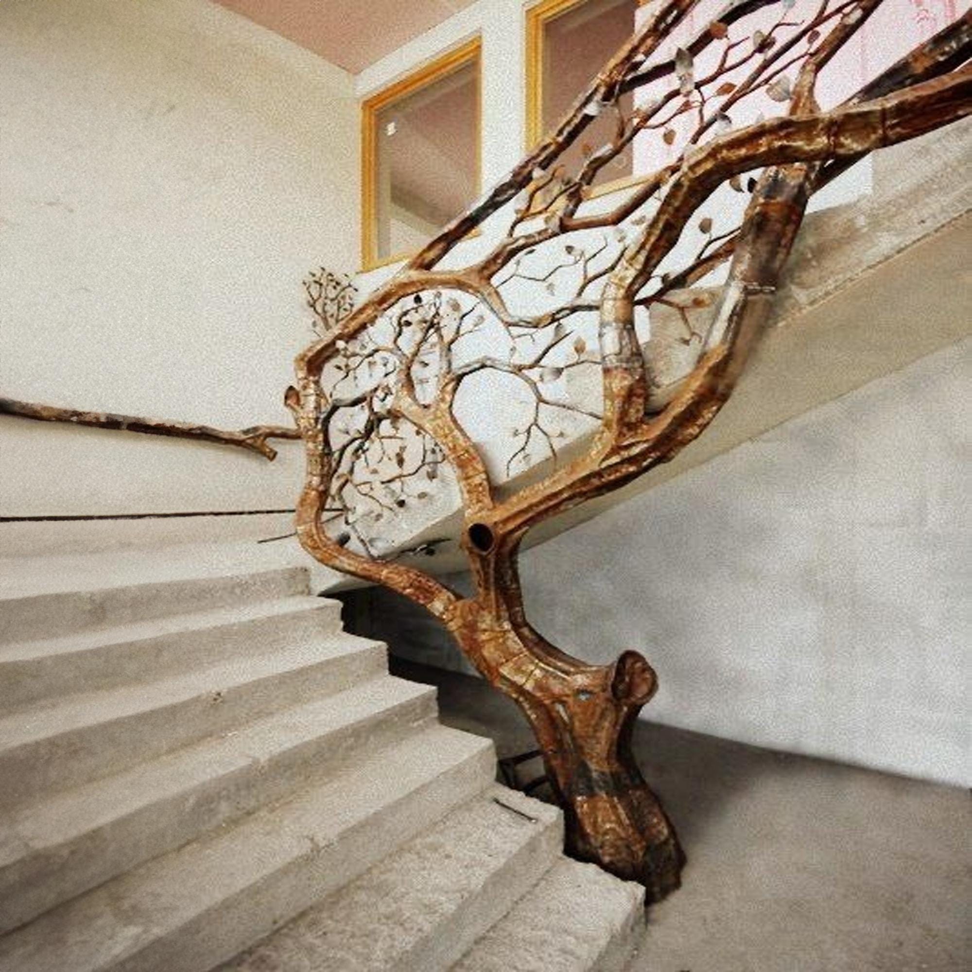 Elegant wooden branch and leaf stair railing custom stair railing french country style branch railing stair riser decals christmas
