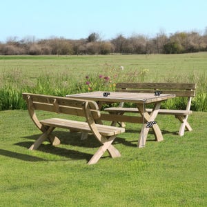 Juego de comedor rústico de madera para patio, mesa y banco de jardín, muebles rústicos para jardín al aire libre, mesa de comedor estilo granja