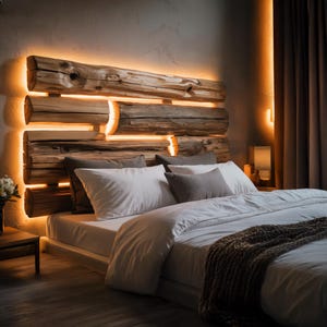 Handmade Wooden Headboard Live Edge Rustic Wall Mounted Headboard Bed Decor Cozy Natural Design Warm Rustic Charm Furniture Gift Her