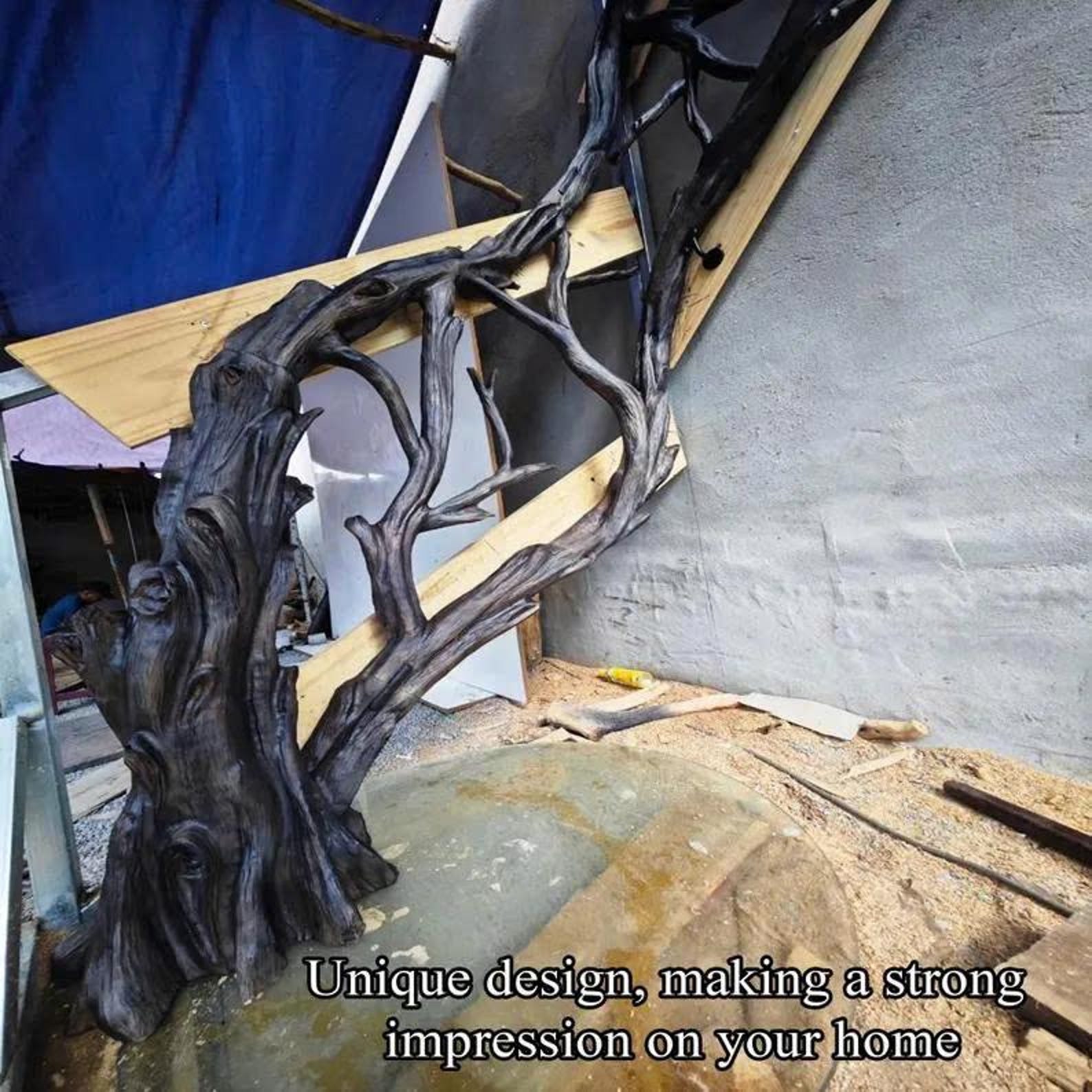 Custom Elegant Wooden Branch and Leaf Stair Railing Custom Stair ...