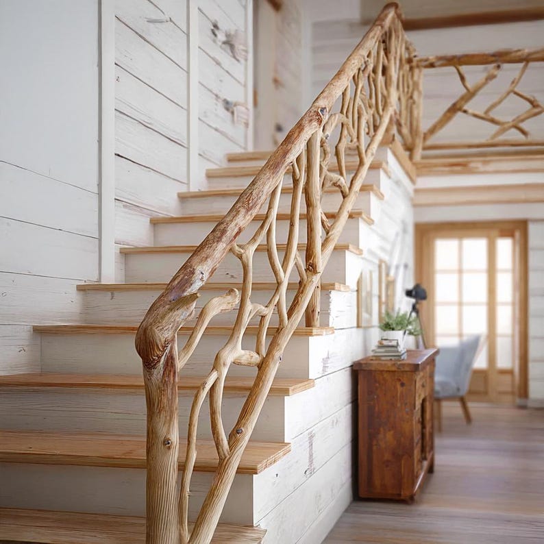 Custom Elegant Wooden Branch and Leaf Stair Railing Custom Stair ...