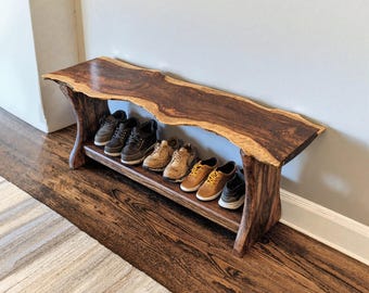 Custom wood bench wood farmhouse shoe rack bench storage , Solid wood entry shoe bench handmade, Narrow shoe  farmhouse livingroom furniture