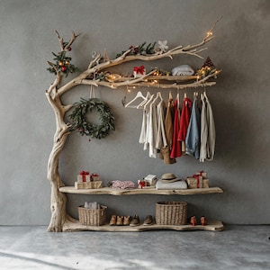 Wall mounted coat rack driftwood tree branch coat rack with shelf shoe storage wooden shoe stand towel rack bathroom home decor
