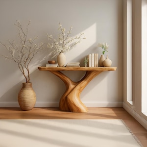 Wood Console Table Natural Driftwood Inspired Custom Design Handmade Unique Entryway Decor Bespoke Solid Wood Furniture Gift