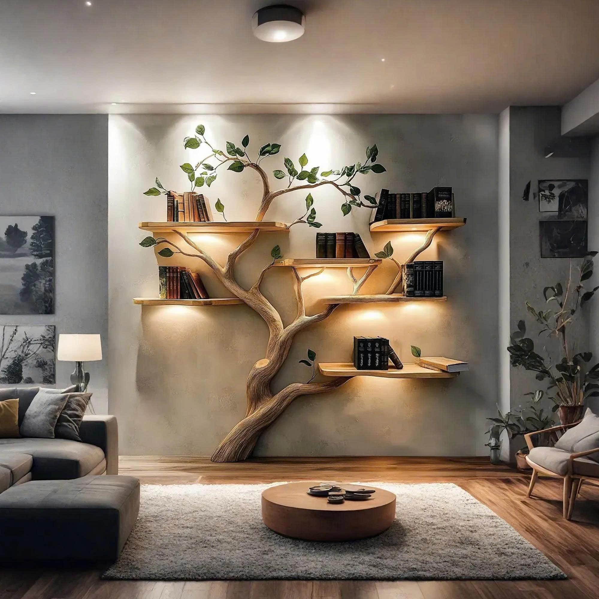 Baum Bücherregal 5-stöckig – Aus MDF, 60x31x16 Cm, Schwarz, Für Bücher, CDs, Deko Im Wohnzimmer, Büro