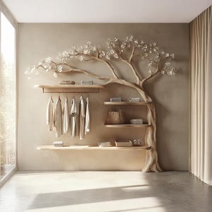 Rustic Wall Art Tree Branch Coat Rack Corner Shoe Storage Handmade Wood Hall Tree Wall Hooks Entryway Organizer Shelf Decor Bathroom Gift