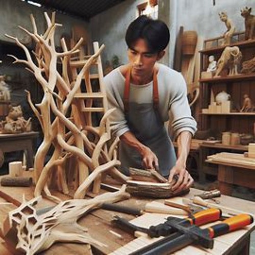 流木の枝の木の書棚とU字型のベンチ、カスタムコーナーベンチ、ミッド