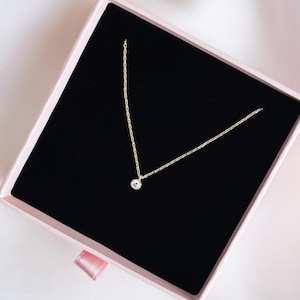 925 Sterling Silver Gold Mini Swarovski Crystal Necklace|Dainty Solitaire Pendant | Handmade Minimalist Jewelry Gift for Women, Gift for Her