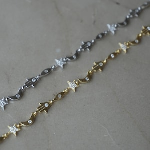 925 Sterling Silver Moonstar Bracelet Gold & Silver | Dainty Celestial Jewelry | Star and Moon Design | Gift for Women Handmade,Gift for Her