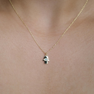 Mini Hamsa Hand Necklace Gold 925 Silver with Evil Eye Pendant | Dainty Fatima Hand Charm Jewelry | Protective Lucky Gift for Her