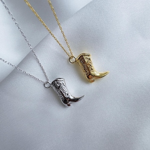 Cowboy Boot Necklace 925 Sterling Silver or Gold Western Pendant Jewelry Country Style Cowgirl Gift Rodeo Charm Western Necklace