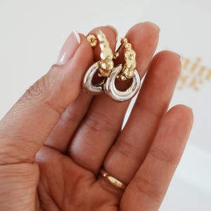 925 Sterling Silver Gold Silver Hoop Earrings | Two Tone Mixed Metal Jewelry | Elegant Statement Earrings for Women Gift, Best Friend Gift