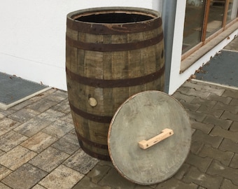 Holzfass Regentonne gebrauchtes Whiskyfass Eichenfaß Bourbonfaß 200 Liter Wasserfaß Regenfaß geöffnet optional mit Deckel und Messinghahn