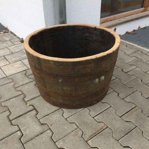 90 Liter Holzfass Regenfass Miniteich Fasshälfte aus einem gebrauchten Bourbon Fass  Whisky Fasshälfte vom Fassl Baron D=65cm / H=40cm