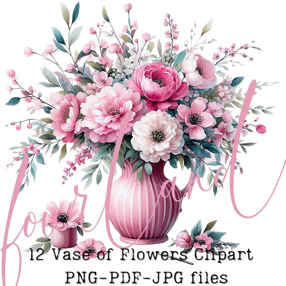 Vase of Flowers Clipart - 12 High Quality PNG-PDF-JPG - Digital ...