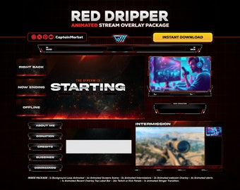 RED Animated Stream Overlay Pack | Clean Twitch Overlay Package | RED Animated Twitch Overlay Package | Twitch Panels | Stream Overlay