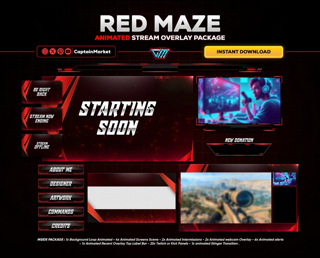 Red Maze Animated Stream Overlay Package, Cyberpunk Tech (digital ...