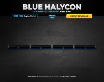 1x blue animated stream overlay label bar for twitch,youtube,kick | clean - minimalist - Tech - cyberpunk - Modern - white - black.