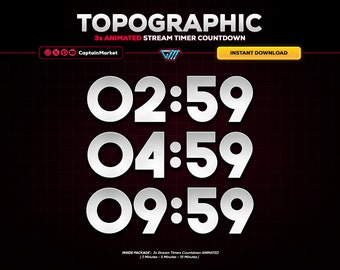 3x Topographic Animated Stream Timer Countdown Pack for Twitch, Youtube, Kick | Geometric - Abstract - Tech - cyberpunk - Modern.