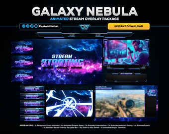 Galaxy Animated Stream Overlay Pack | NebulaTwitch Overlay Package | Blue Animated Stream Overlay Package | Twitch Panels | Stream Overlay