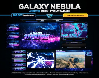 Galaxy Animated Stream Overlay Pack | NebulaTwitch Overlay Package | Blue Animated Stream Overlay Package | Twitch Panels | Stream Overlay