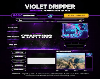 Neon Violet Stream Overlay Pack: Sci-Fi Animated Screens for OBS (Digital Download)
