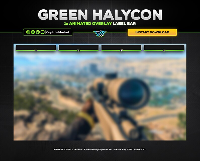 1x Green Halycon Animated Stream Overlay Label Bar for Twitch,kick