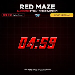 3x Red Maze Animated Stream Timer Countdown Pack for Twitch, Kick ...