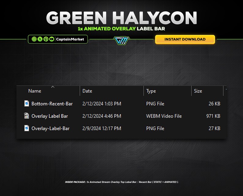 1x Green Halycon Animated Stream Overlay Label Bar for Twitch,kick
