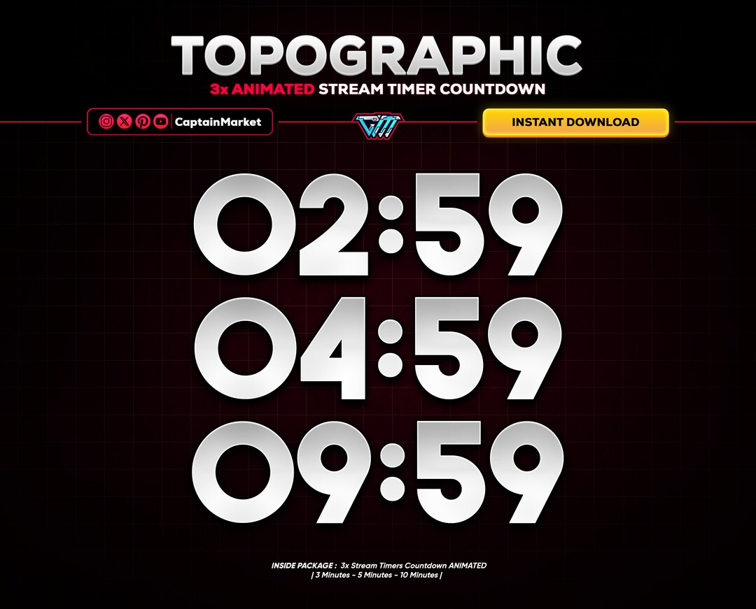 3x Topography Animated Stream Timer Countdown Pack for Twitch, Kick ...