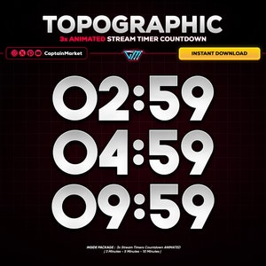 3x Topography Animated Stream timer Countdown Pack for Twitch, Kick, Youtube | Futuristic - Cyberpunk - Aesthetic - Modern - Clean.