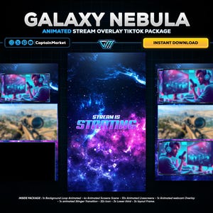 Galaxy Nebula TikTok Live Stream Overlay Package | Animated Vertical Screens and Frames | OBS Stinger Transition Set | Instant Download