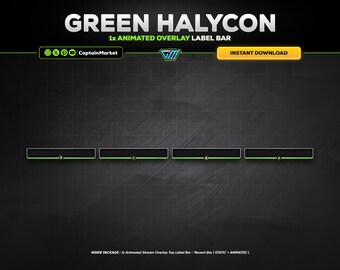 1x green animated stream overlay label bar for twitch,youtube,kick | clean - minimalist - Tech - cyberpunk - Modern - white - black.