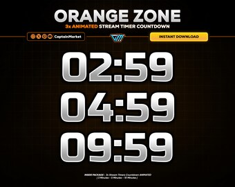 3x Orange Zone Animated Stream Timer Countdown Pack for Twitch, Youtube, Kick | Futuristic - cyberpunk - aesthetic - modern - clean.