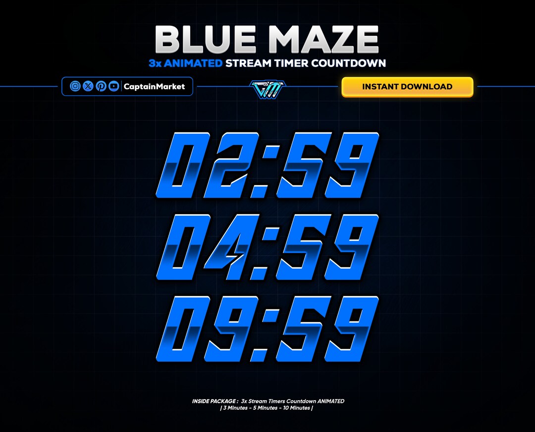 3x Blue Maze Animated Stream Timer Countdown Pack for Twitch, Kick ...