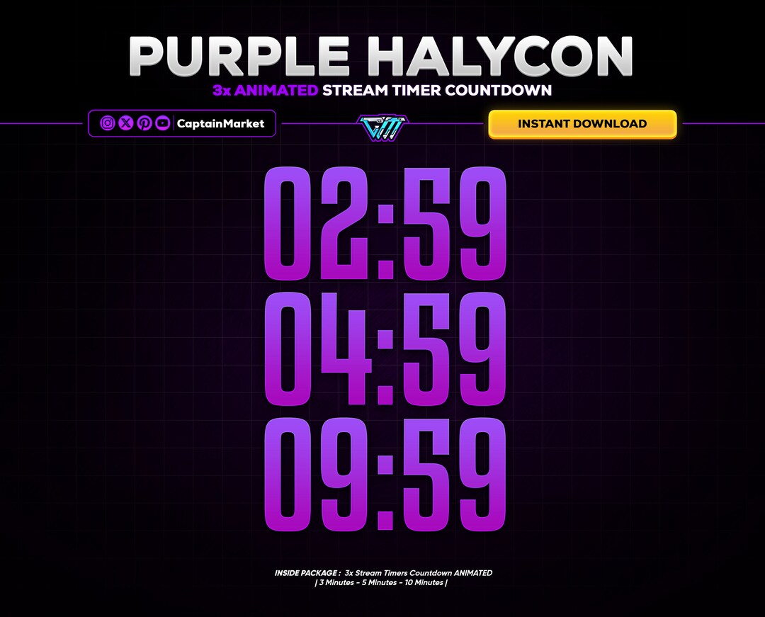 3x Purple Animated Stream Timer Countdown Pack for Twitch, Kick ...
