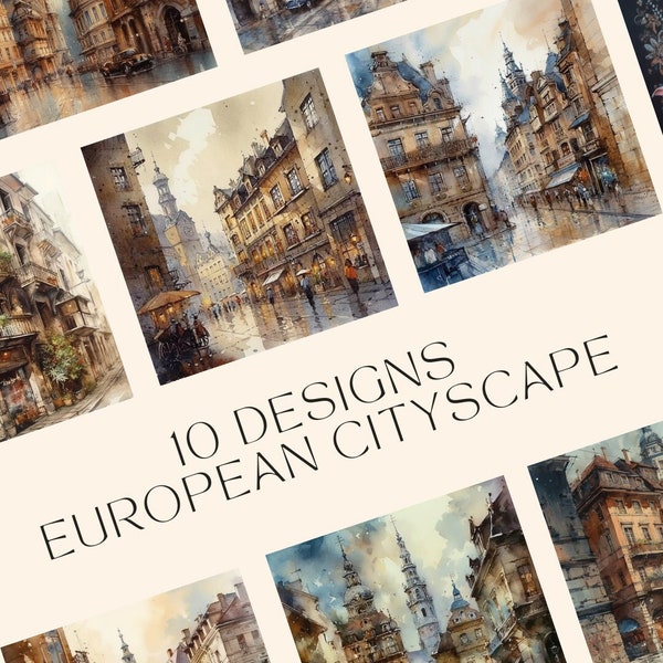 10 Pack European City Watercolour  art Digital Downloads, High quality city scene, Canvas prints, Watercolor Wallpaper, Home Decor, City art