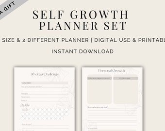 Self Growth Planner Set | Vision Board | Habit Tracker | Digital Self-care Planner | Printable Planner | Wellness Journal | Manifestation A4