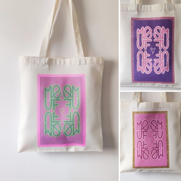 Einkaufstasche „Meuf Miroir“ – Anpassbare Einkaufstasche aus Segeltuch – Einkaufstasche mit aufgedrucktem Muster und Pailletten