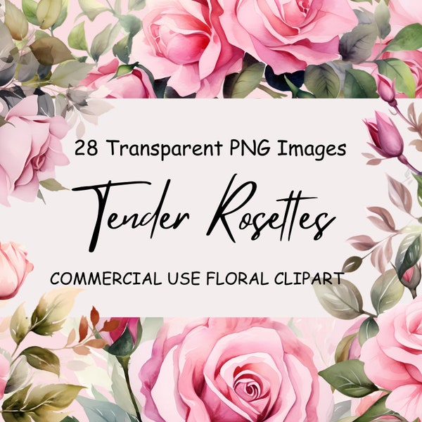Tender Rosettes Floral Clipart Pack, Soft Pink Rose Flower Clipart,  Rose Floral Clipart, Commercial Use, Rose Flower Png Files