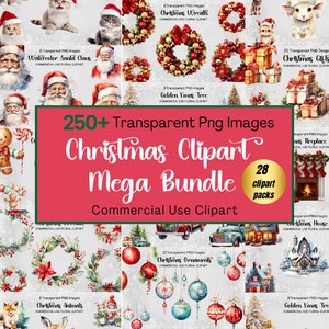 Mega paquete de imágenes prediseñadas de Navidad, PNG de imágenes prediseñadas de Navidad, licencia comercial, paquete de imágenes prediseñadas de temporada, imágenes de invierno