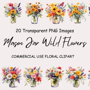Einmachglas Wildblumen Clipart: Floral PNG Pack (kommerzielle Nutzung)