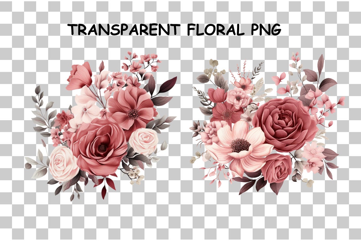 Rosewood Romance Floral Bouquet Clipart, Flower Png Files, Transparent