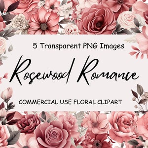 Rosewood Romance Floral Bouquet Clipart, Archivos Png de flores, flores transparentes png, Uso comercial, Diseños florales vibrantes