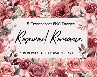 Rosewood Romance Floral Bouquet Clipart, Flower Png Files, transparent flowers png, Commercial Use, Vibrant Floral Designs