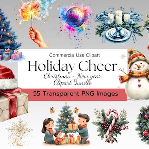Alegria de Natal, Ano Novo, Pacote de Clipart, 55 Imagens PNG Transparentes, PNG Transparente, 3000 x 3000 px, 300 dpi, Cartões Scrap Book DIY