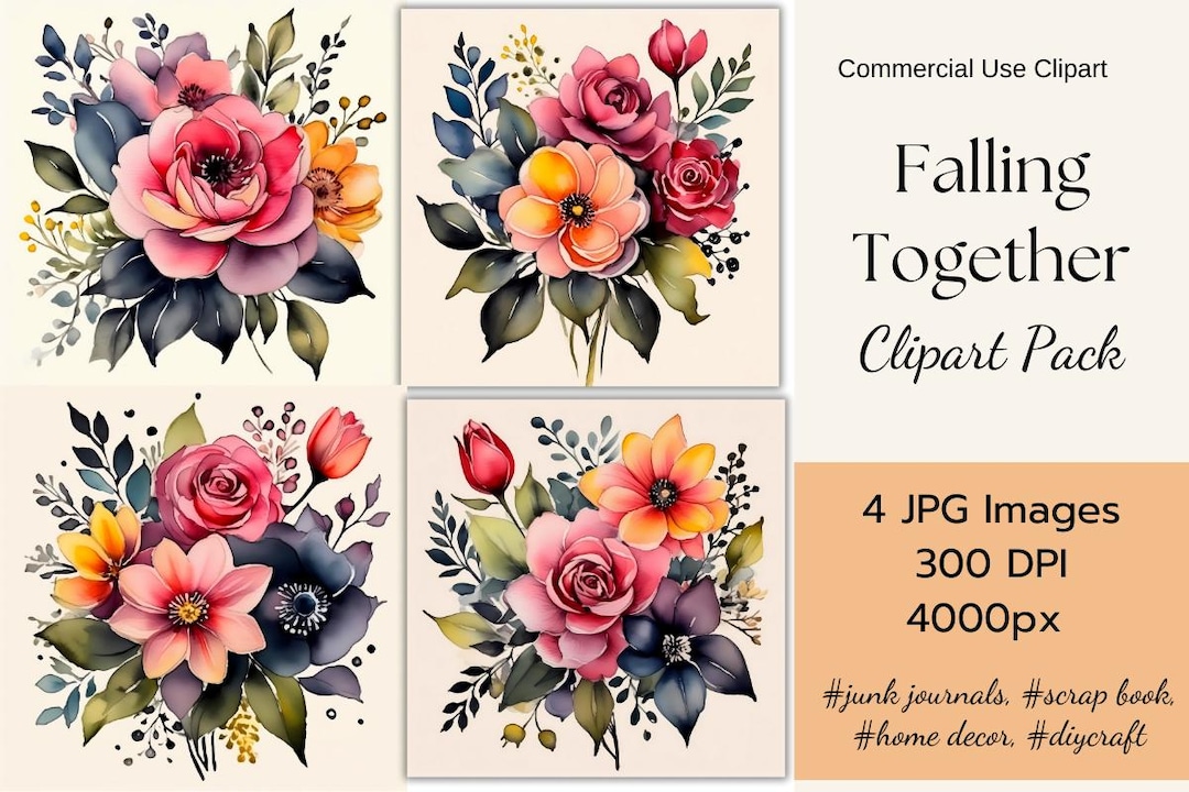 Falling Together Autumn Floral Clipart | Printable Ephemera | High ...