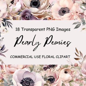 Perlige Pfingstrosen Blumen Clipart-Pack, Neutral Pearly Clipart, Beige Blumen Clipart, kommerzielle Nutzung, weiche Pfingstrose Png-Dateien