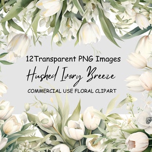 Hushed Ivory Breeze Flower Clipart, Witte Tulpen Floral Clipart, Commercieel Gebruik, Flower Png-bestanden